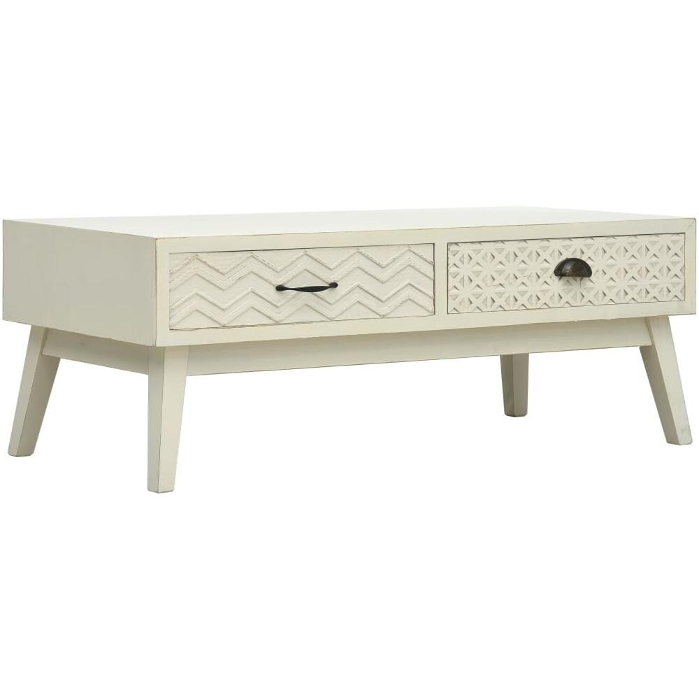 Tavolino Caffè 2 Cassetti Intagliati Grigio 110x50x40cm Legno - Foto 1