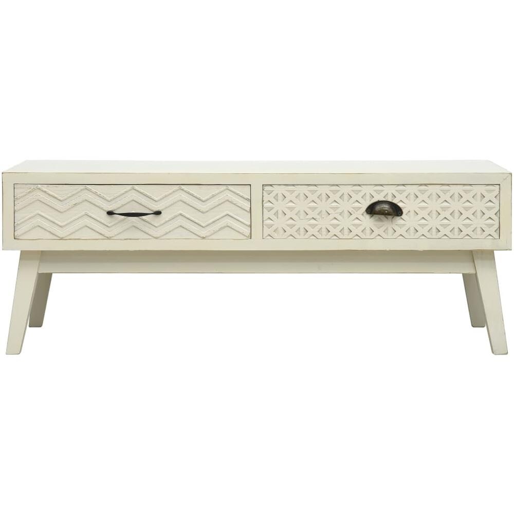 Tavolino Caffè 2 Cassetti Intagliati Grigio 110x50x40cm Legno - Foto 2