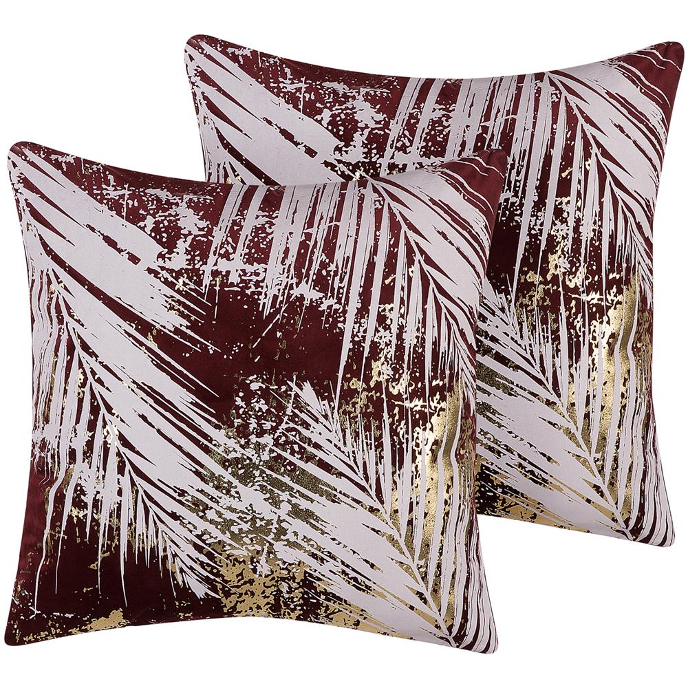 Set Di 2 Cuscini Decorativi Motivo Palme 45x45cm Velluto Bourdeaux Calla - Foto 1