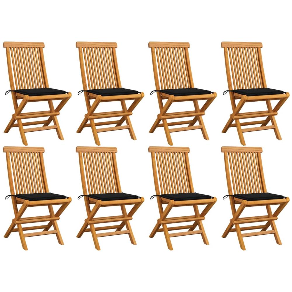 Sedie Da Giardino Con Cuscini Neri 8 Pz In Massello Di Teak - Foto 1