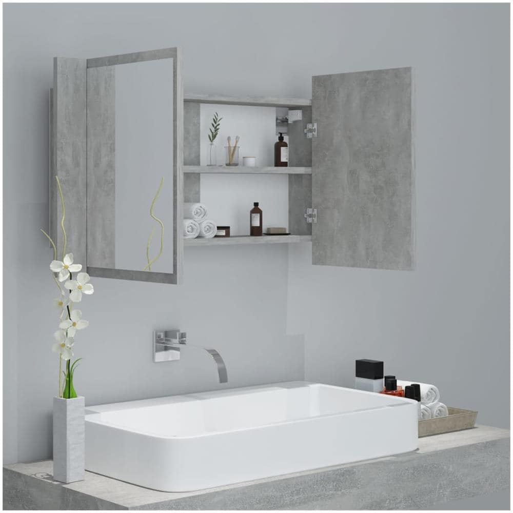 Armadietto a Specchio con Luci LED Grigio Cemento in Acrilico - Foto 9