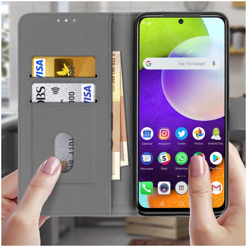 Custodia Per Samsung A52 Con Portacarte E Funzione Supporto Grigia - Foto 2
