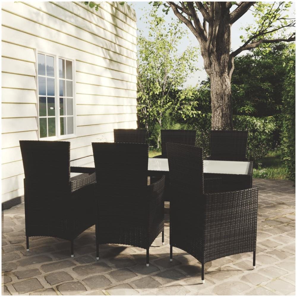 Set Mobili Da Giardino 7 Pz Con Cuscini In Polyrattan Nero - Foto 1