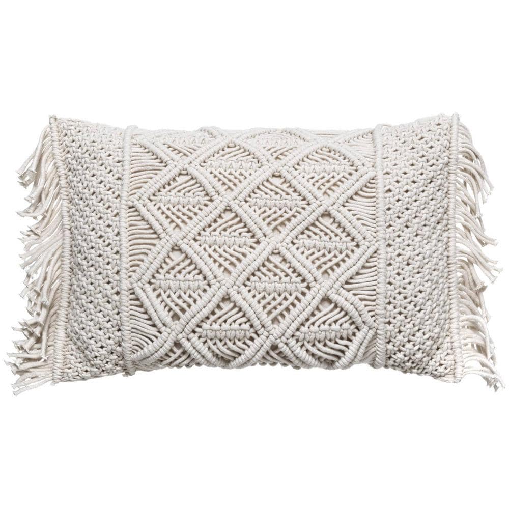 Cuscino Decorativo Con Frange Macrame, 30 X 50 Cm, Beige - Foto 1