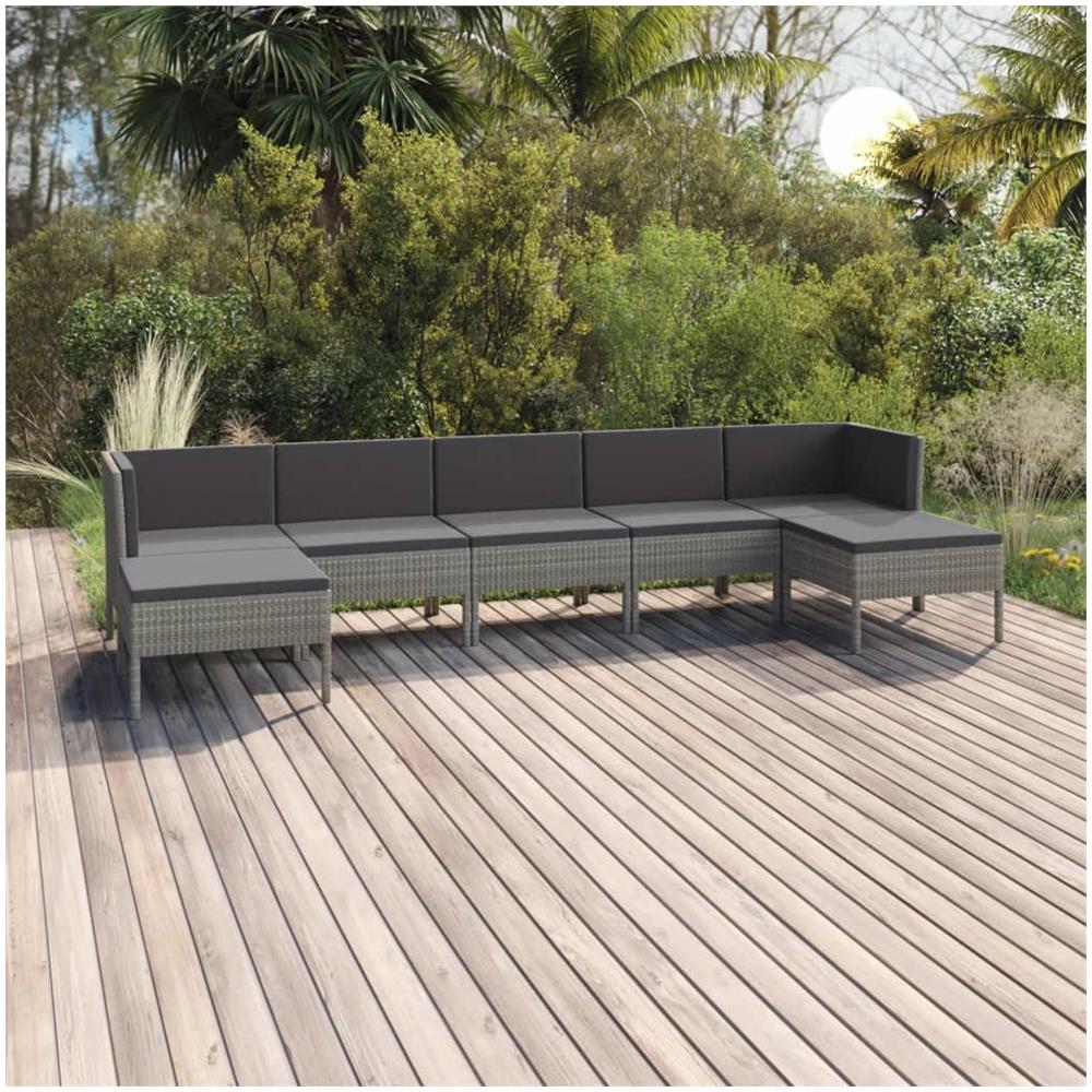 Set Divani Da Giardino 7 Pz Con Cuscini In Polyrattan Grigio - Foto 1
