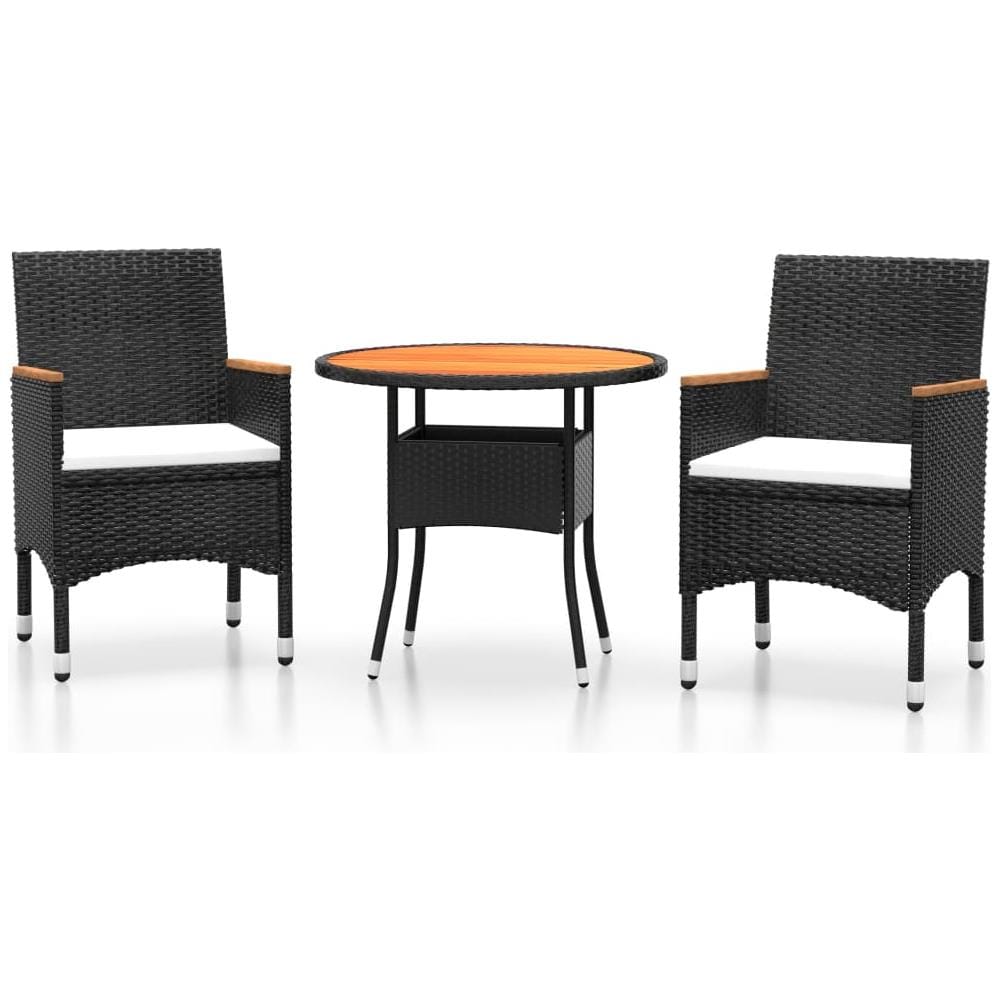 Set Da Pranzo Per Giardino 3 Pz In Polyrattan Nero - Foto 1