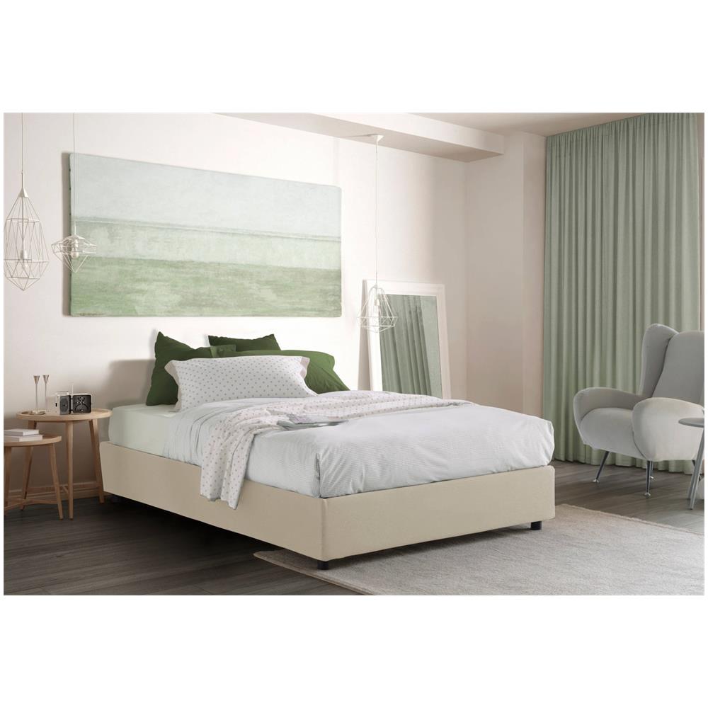 Letto Singolo Ilaria, Letto Contenitore Con Rivestimento In Tessuto, 100% Made In Italy, Apertura Frontale, Adatto Per Materasso Cm 90x190, Beige - Foto 1
