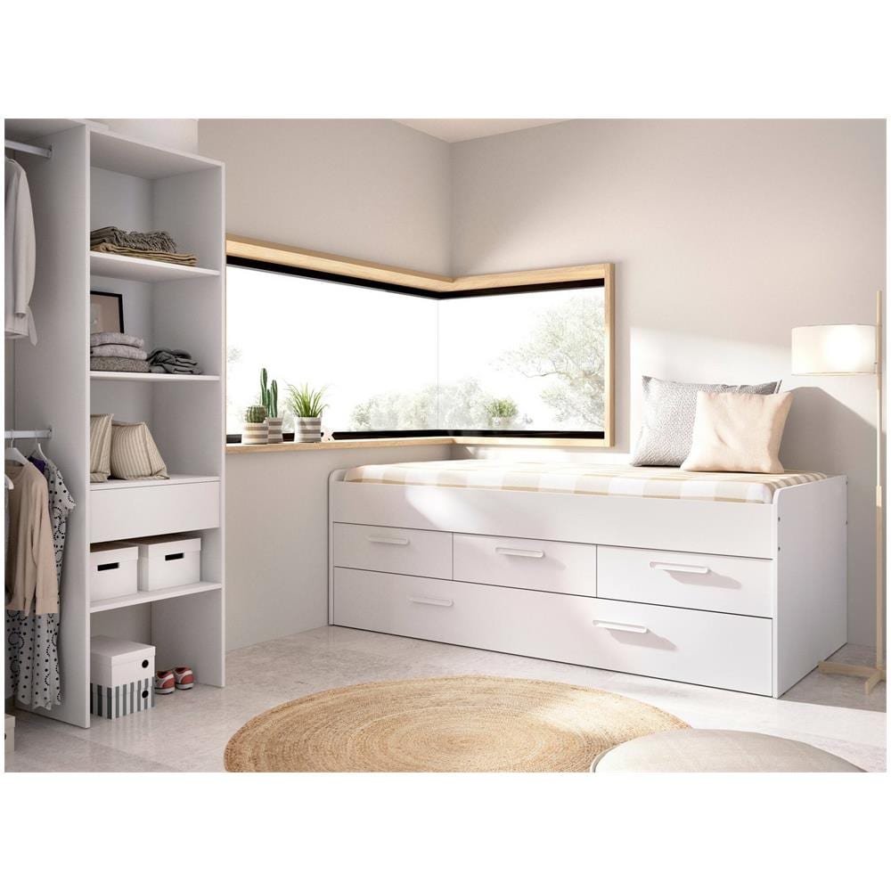 Letto Per Bambini Alben, Struttura Con Secondo Lettino Estraibile, Letto Singolo Per Cameretta Con 3 Cassettoni, 194x95h68 Cm, Bianco - Foto 1