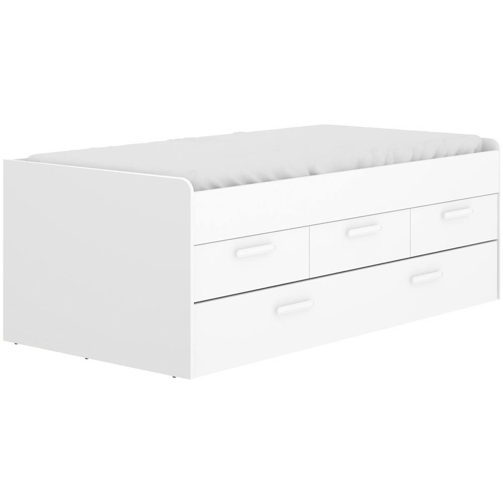 Letto Per Bambini Alben, Struttura Con Secondo Lettino Estraibile, Letto Singolo Per Cameretta Con 3 Cassettoni, 194x95h68 Cm, Bianco - Foto 2
