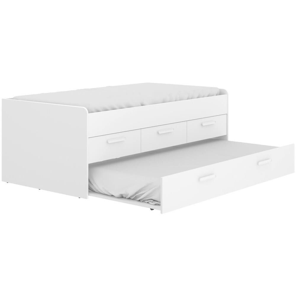 Letto Per Bambini Alben, Struttura Con Secondo Lettino Estraibile, Letto Singolo Per Cameretta Con 3 Cassettoni, 194x95h68 Cm, Bianco - Foto 4