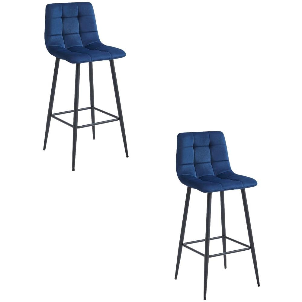 Sgabello TEOTO in velluto blu navy con gambe nere per cucina x2 - Foto 1