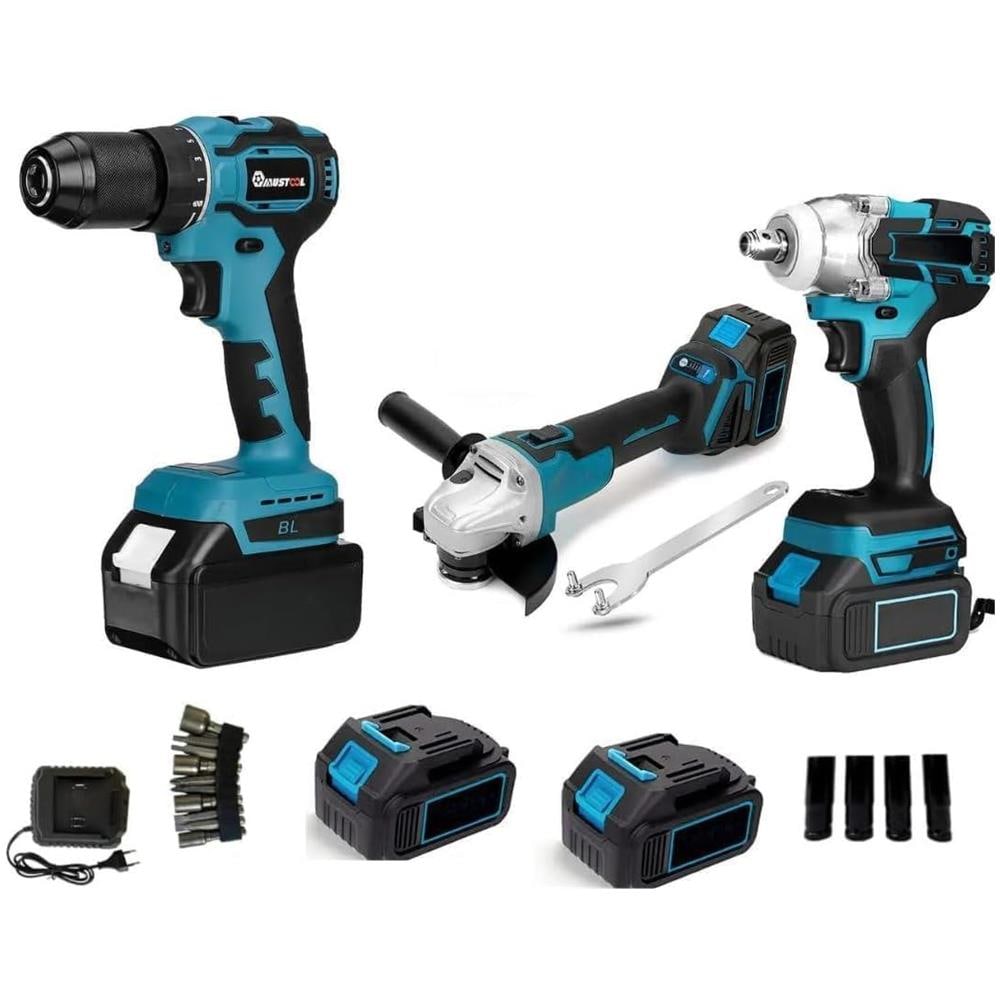 Kit Completo Professionale Fai da Te 3 in 1 con Trapano Avvitatore a Batteria Smerigliatrice Angolare a Batteria Trapano ad Impulsi Svita Bulloni 72v - Foto 1