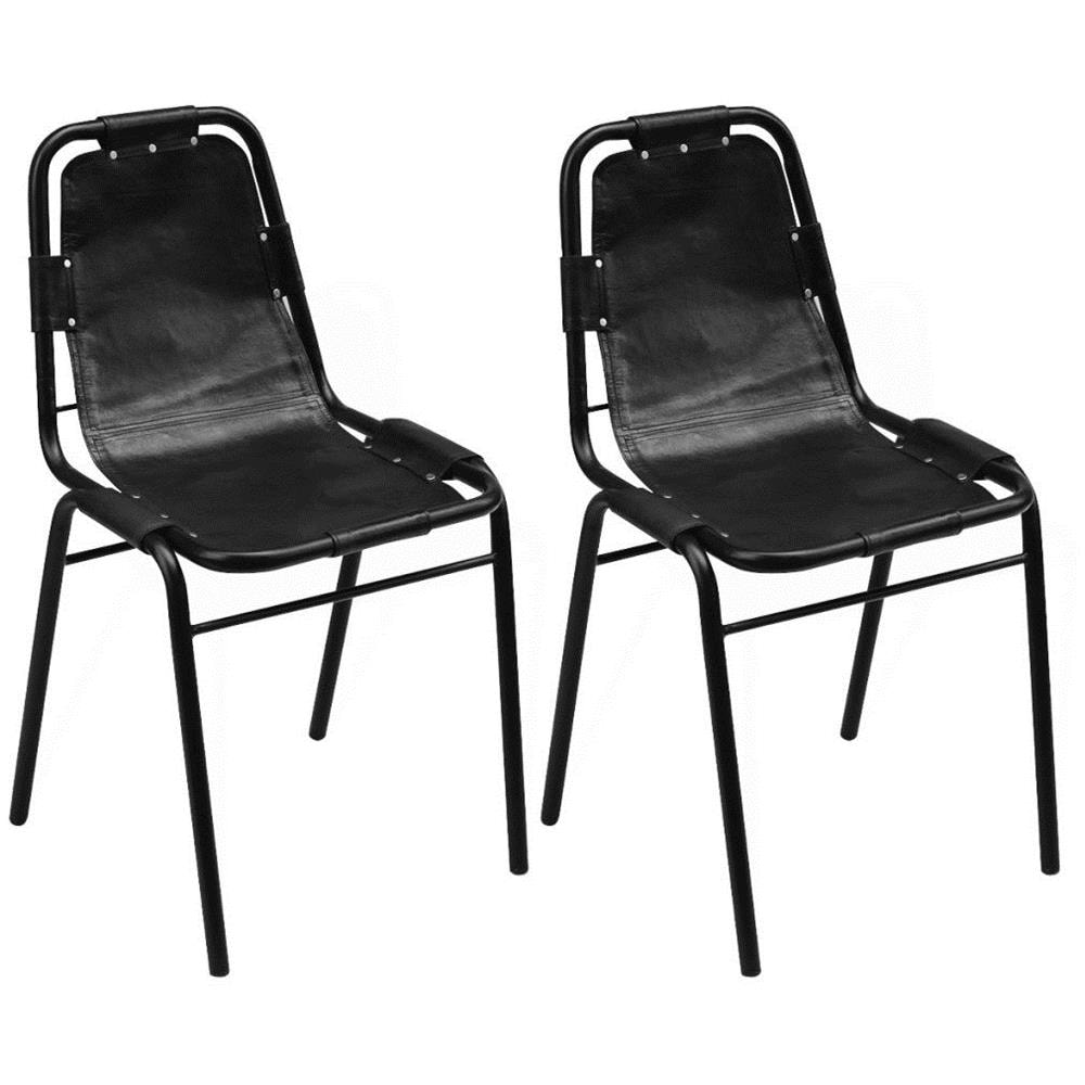 Set 2 Sedie Sala Da Pranzo 49x52x88 Cm In Vera Pelle Nero - Foto 1
