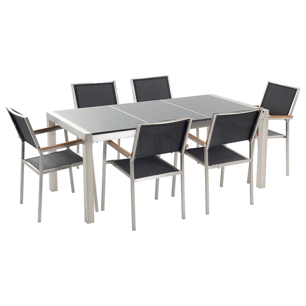 Set Di Tavolo E Sedie Da Giardino In Acciaio, Granito E Fibra Tessile - 180 Cm - Grosseto - Foto 1