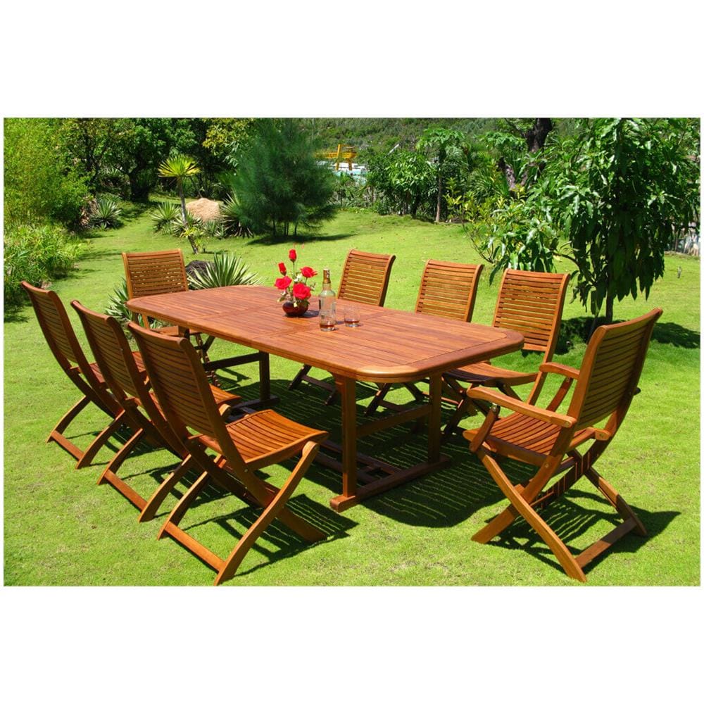 Set Tavolo Giardino Allungabile Rettangolare 150/200 X 90 Con 6 Sedie E 2 Poltrone In Legno Di Acacia Massiccio Per Esterno - Foto 2