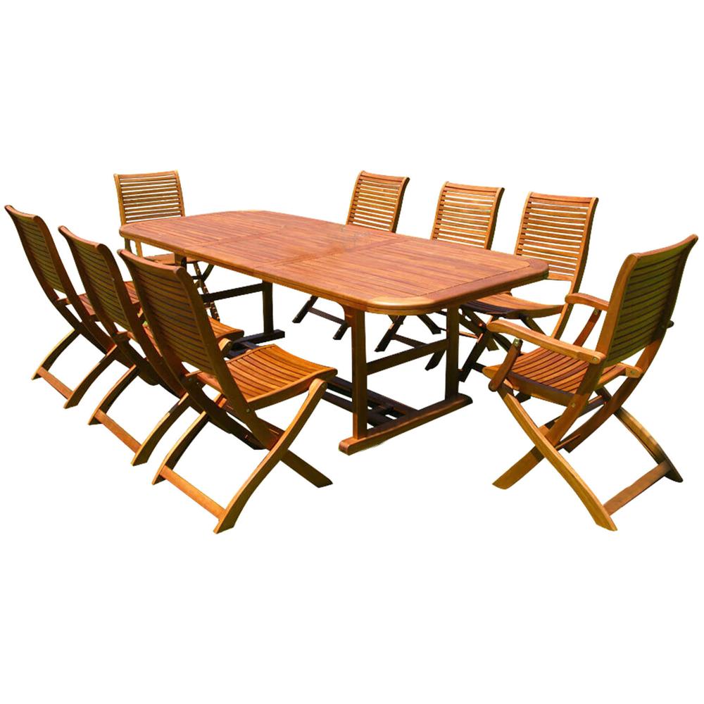 Set Tavolo Giardino Allungabile Rettangolare 150/200 X 90 Con 6 Sedie E 2 Poltrone In Legno Di Acacia Massiccio Per Esterno - Foto 1