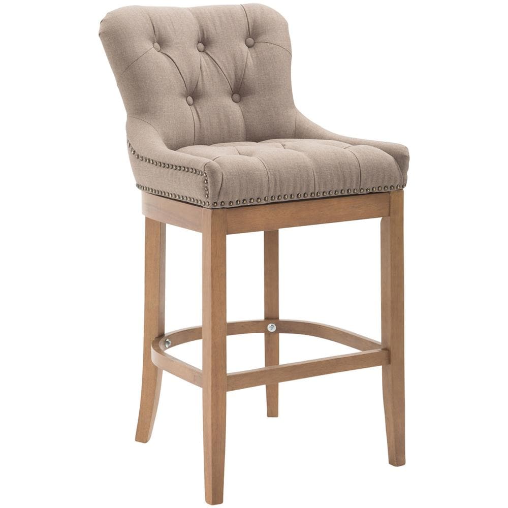 Sgabello Legno Lakewood Antico-Chiaro - Sgabello Alto Vintage in Tessuto - Sedia Bar Chesterfield con Poggiapiedi Alt. 74 cm Tortora - Foto 1