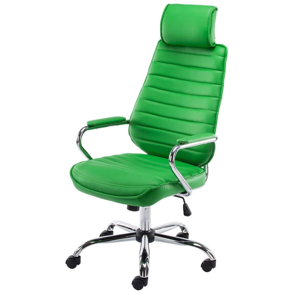 Poltrona da Ufficio Rako con Poggiatesta in Similpelle E Metallo I Poltrona Direzionale Regolabile 46-57CM I Sedia Imbottita con Braccioli E Ruote Verde - Foto 1