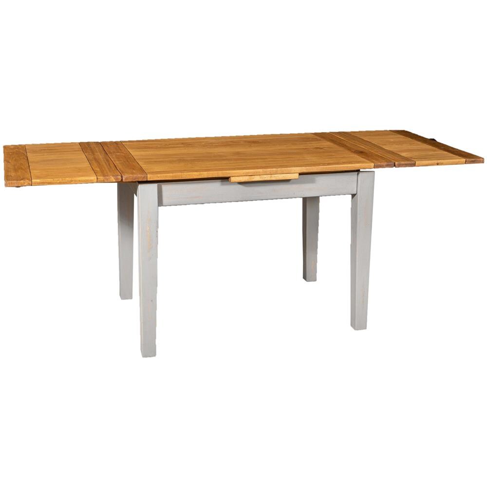 Tavolo Country Allungabile In Legno Massello Di Tiglio Struttura Grigio Anticato Piano Naturale Made In Italy - Foto 3
