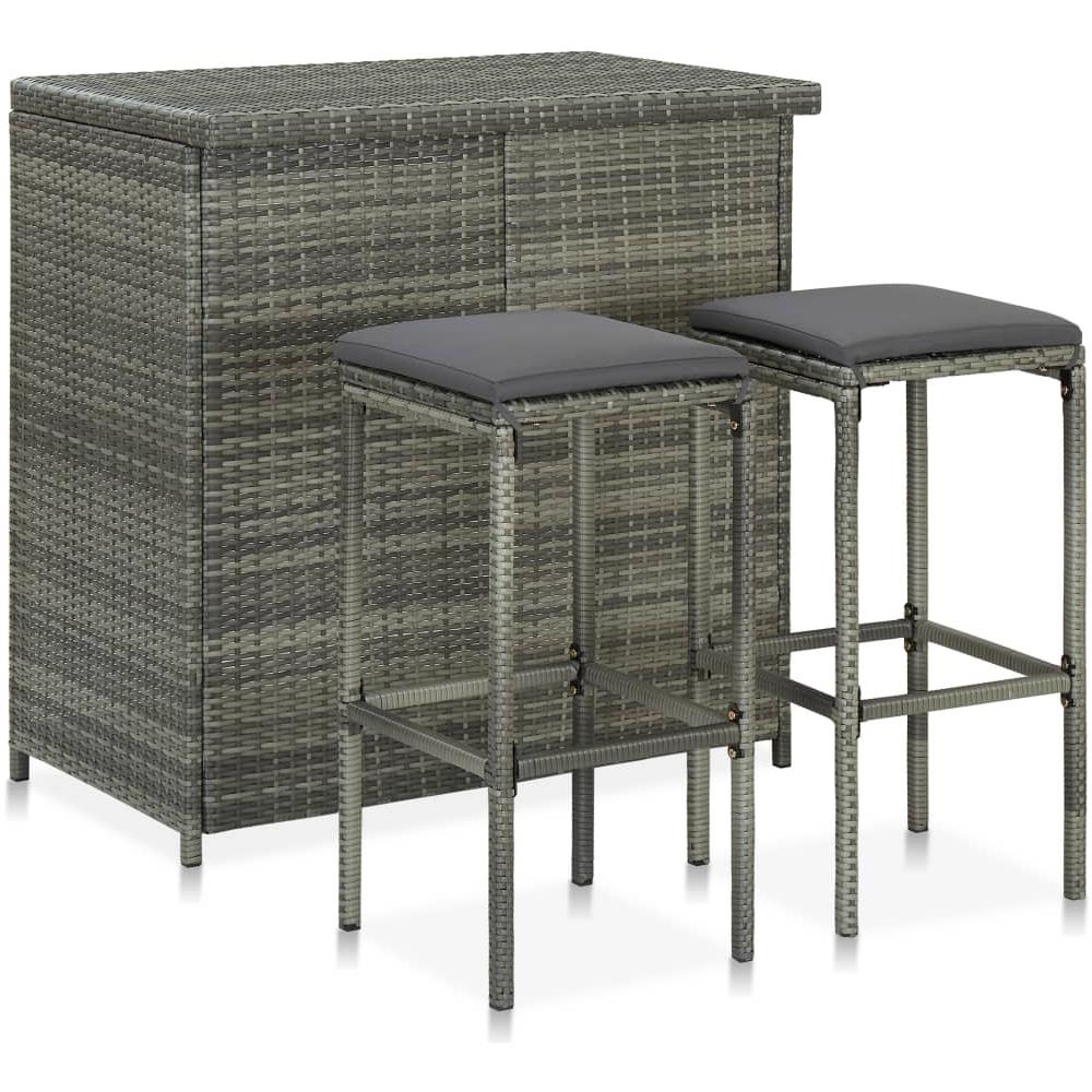 Set Da Bar 3 Pz In Polyrattan Grigio - Foto 1
