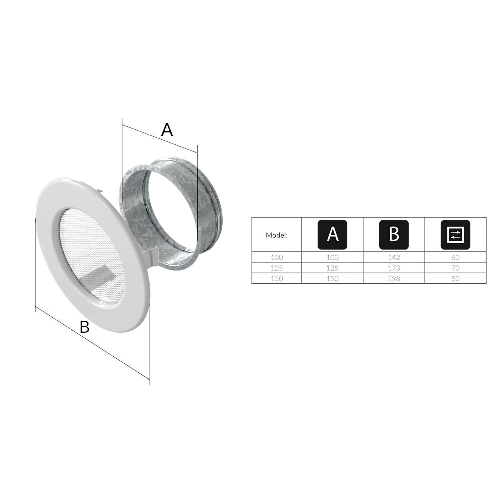 Griglia Di Aerazione Rotonda Ø 125 Bianco - Foto 3