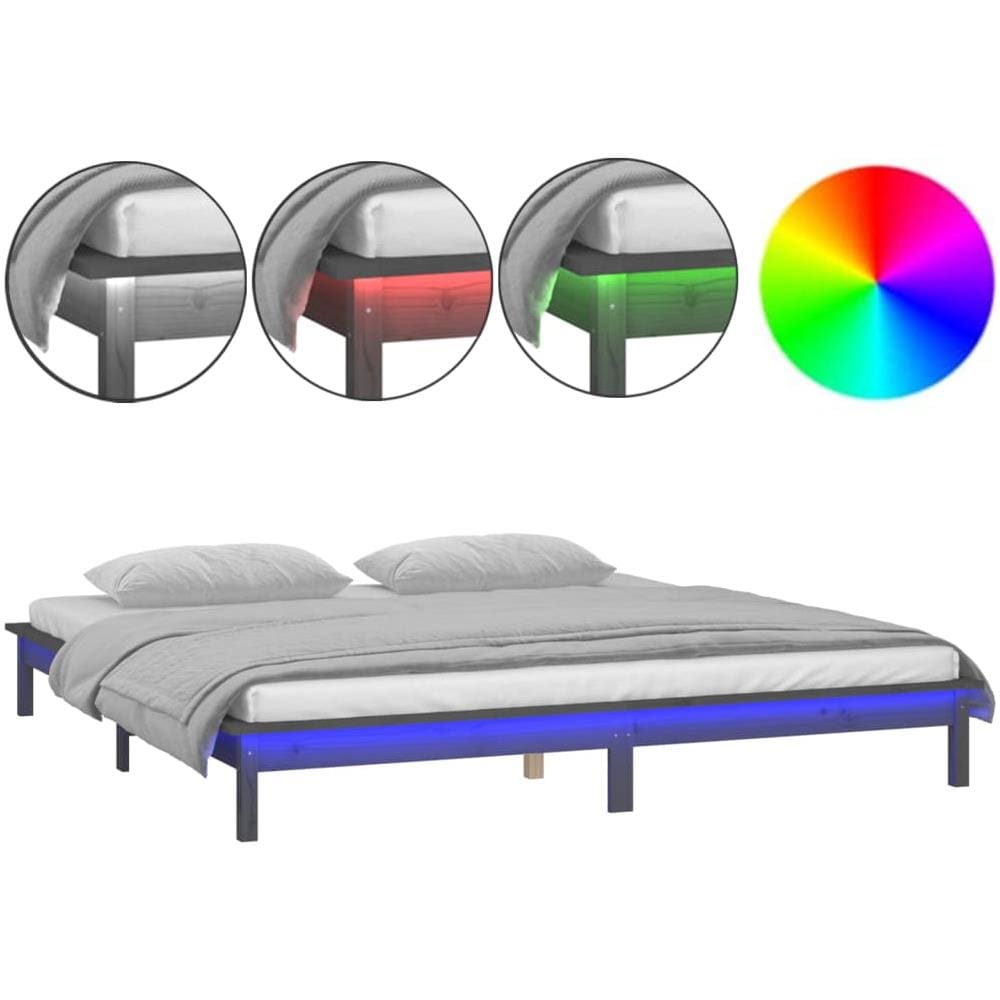 Giroletto con LED Grigio 140x190 cm in Legno Massello - Foto 2