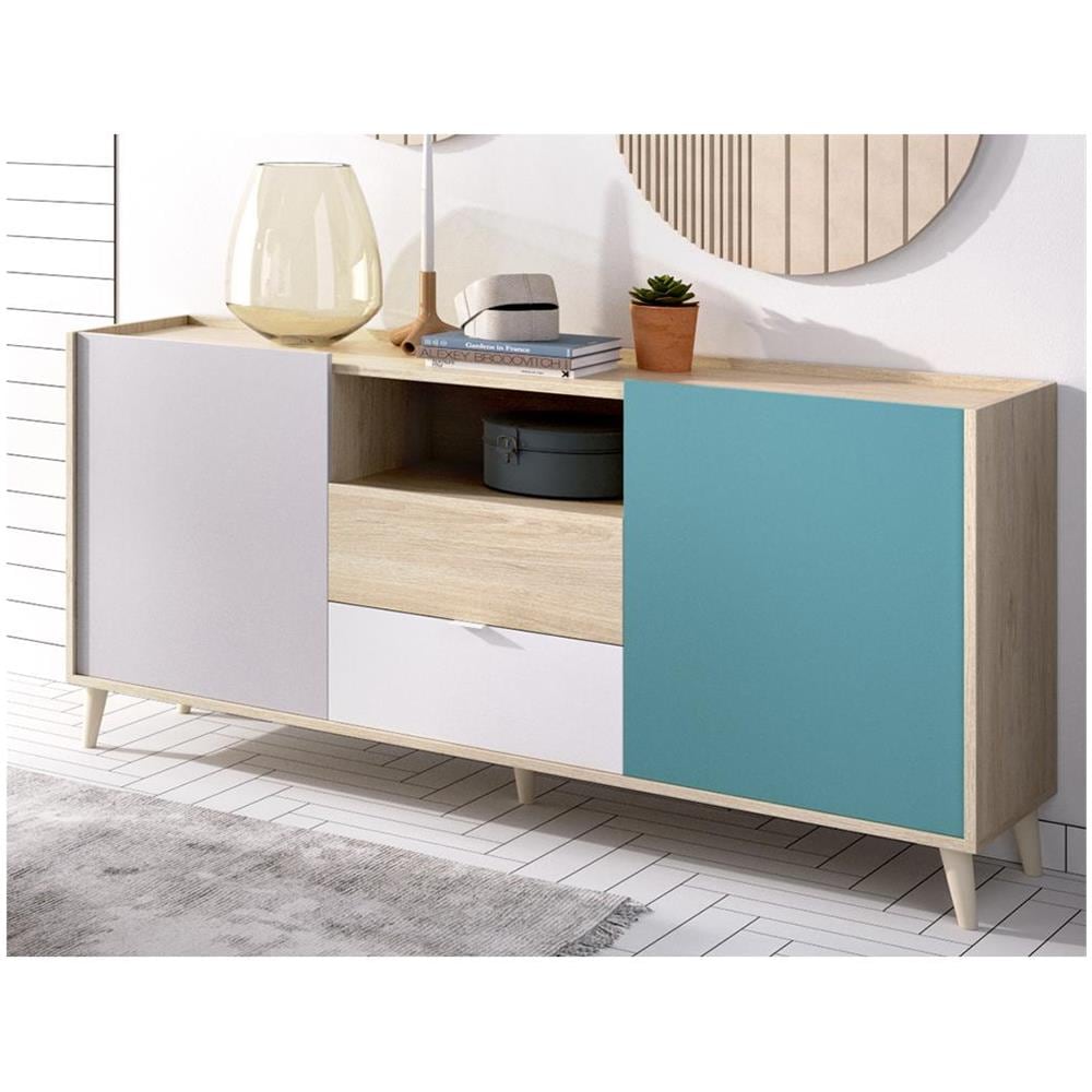 Credenza Con 2 Ante E 2 Cassetti Multicolore - Bica - Foto 1