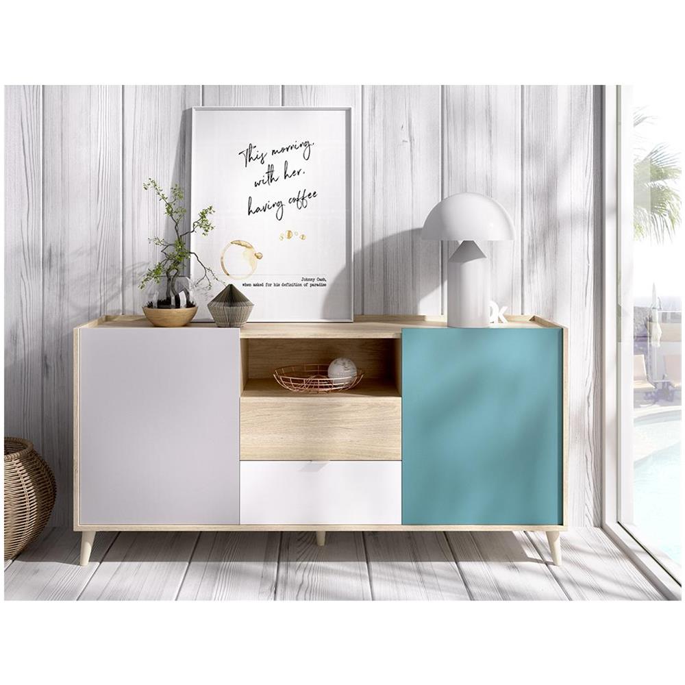 Credenza Con 2 Ante E 2 Cassetti Multicolore - Bica - Foto 2