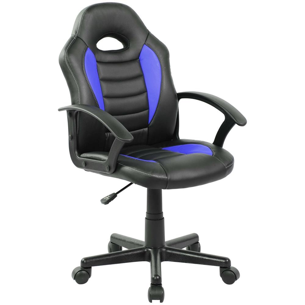 Sedia Con Ruote Miranda, Poltrona Da Gaming Ragazzo, Sedia Da Scrivania, 56x55h89/100 Cm, Nero E Blu - Foto 1