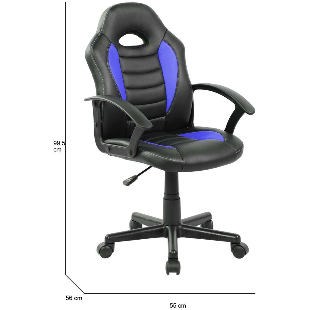 Sedia Con Ruote Miranda, Poltrona Da Gaming Ragazzo, Sedia Da Scrivania, 56x55h89/100 Cm, Nero E Blu - Foto 2