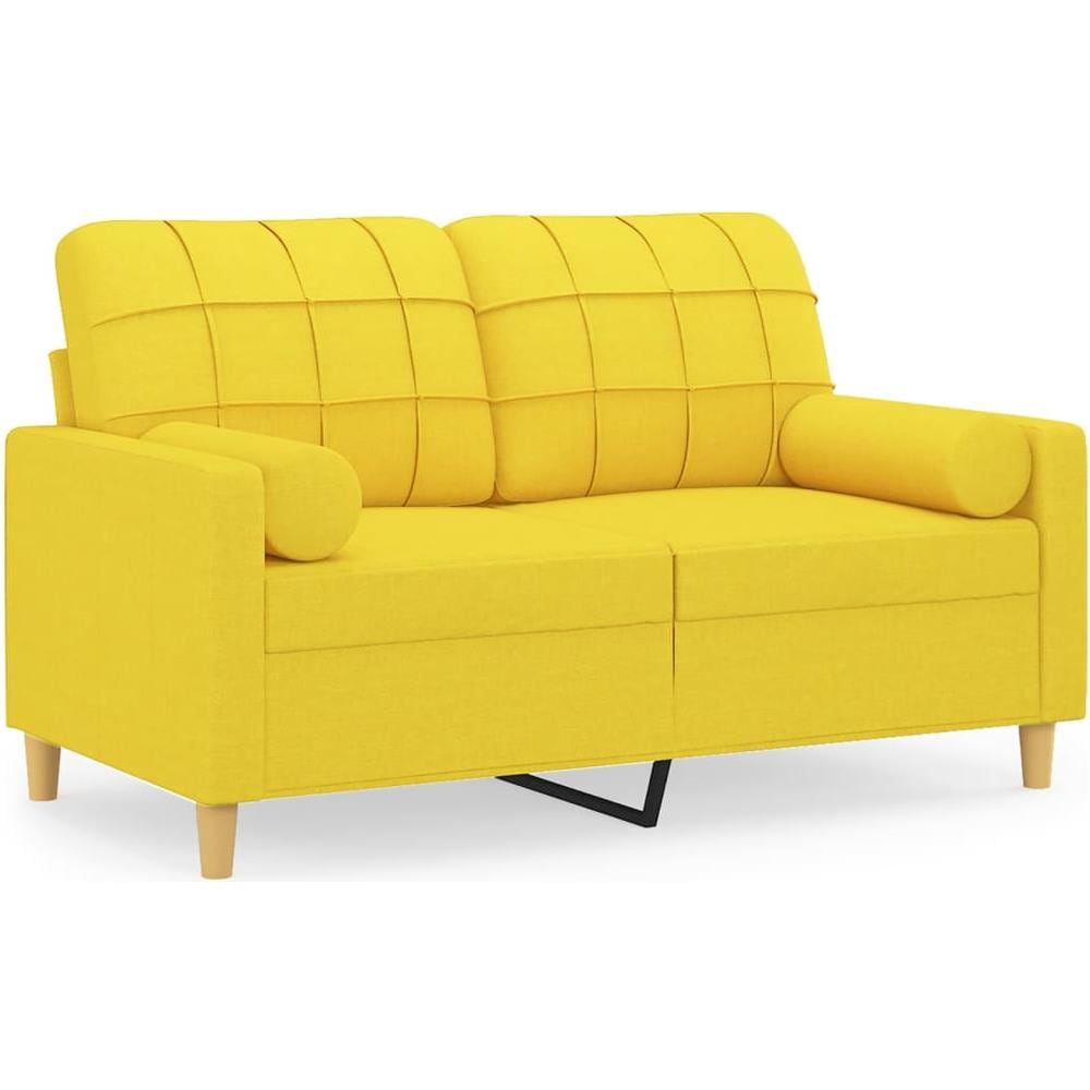 Divano A 2 Posti Con Cuscini Giallo Chiaro 120 Cm In Tessuto - Foto 2