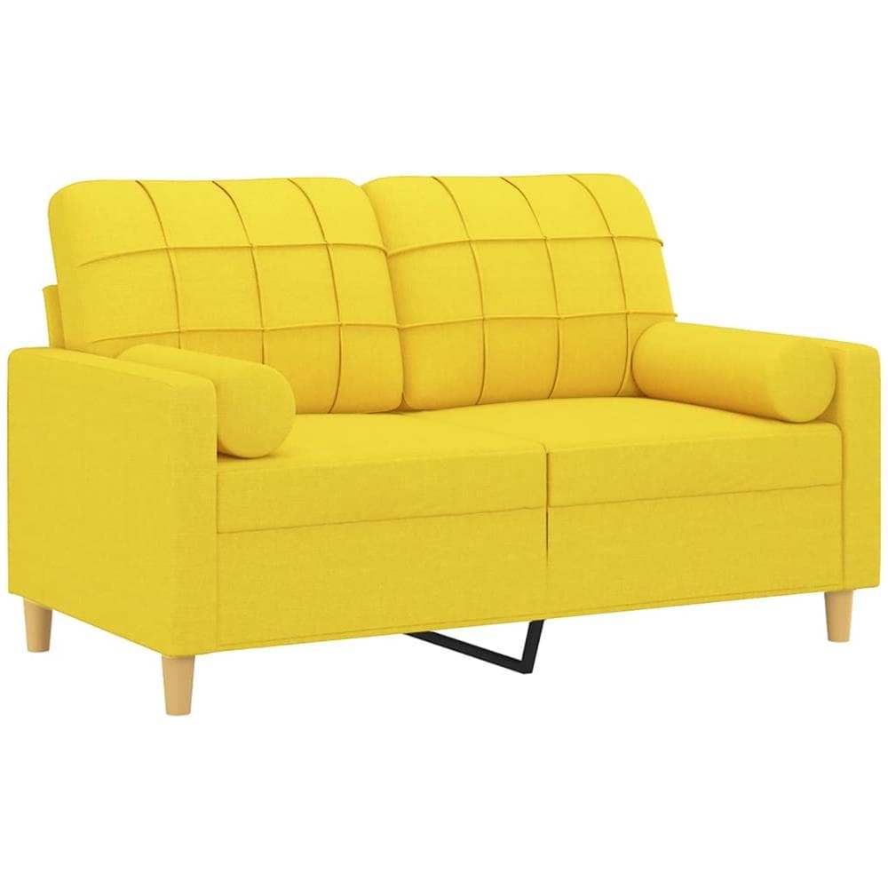 Divano A 2 Posti Con Cuscini Giallo Chiaro 120 Cm In Tessuto - Foto 3