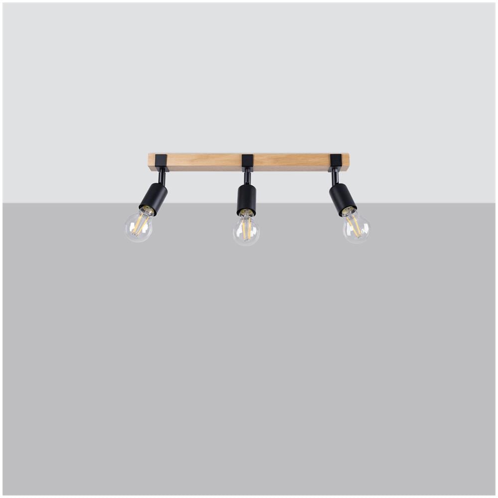 Lampada Da Soffitto Zuca 3 Nero Sl. 1297 - Moderno Lampade Da Soffitto Legno Nero 14x53x15 Cm - Foto 2
