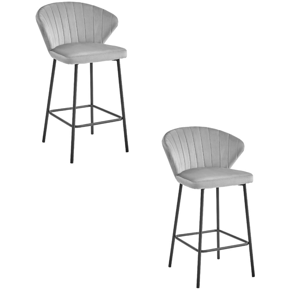 Sgabello Valora GATTA in velluto grigio argento con gambe nere per cucina x2 - Foto 1