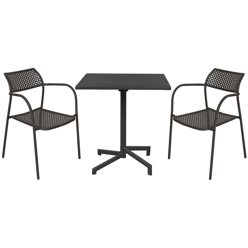 Set Tavolo Quadrato Fisso 70 X 70 Con 2 Poltrone In Ferro Nero Per Esterno Giardino - Foto 1