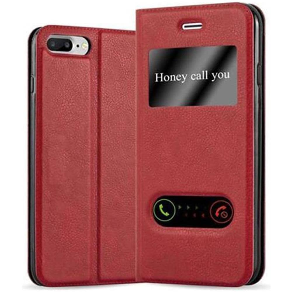 Custodia Compatibile Con Apple Iphone 8 Plus / Iphone 7 Plus / Iphone 7s Plus In Rosso Zafferano - Coperchio Protettivo Con Chiusura Magnetica, Funzione Stand E 2 Finestre Di Visualizzazione - Foto 1