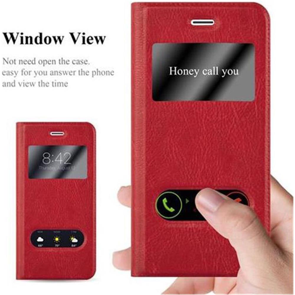 Custodia Compatibile Con Apple Iphone 8 Plus / Iphone 7 Plus / Iphone 7s Plus In Rosso Zafferano - Coperchio Protettivo Con Chiusura Magnetica, Funzione Stand E 2 Finestre Di Visualizzazione - Foto 2