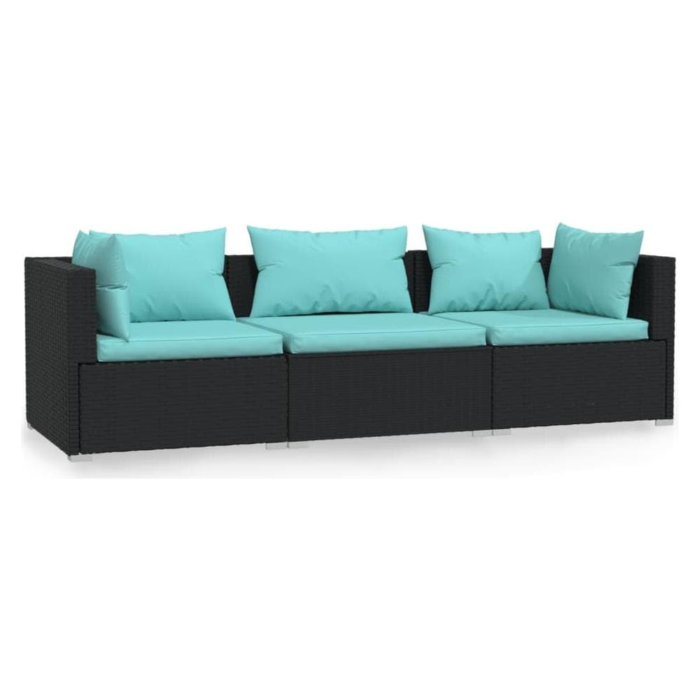 Divano A 3 Posti Con Cuscini In Polyrattan Nero - Foto 1