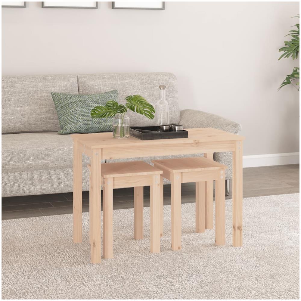 Tavolini A Incastro 3 Pz In Legno Massello Di Pino - Foto 3