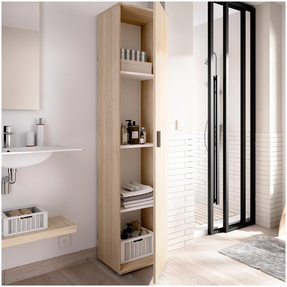 Colonna Bagno Lagalb, Mobile Pensile Bagno, Armadio Alto Multiuso A 1 Anta, 39x35h190 Cm, Rovere - Foto 4