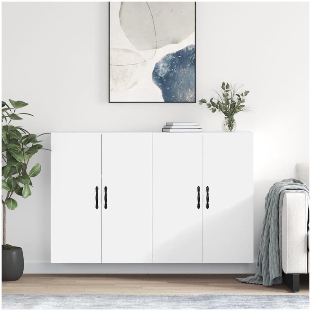 Armadietti A Parete 2 Pz Bianchi In Legno Multistrato - Foto 1