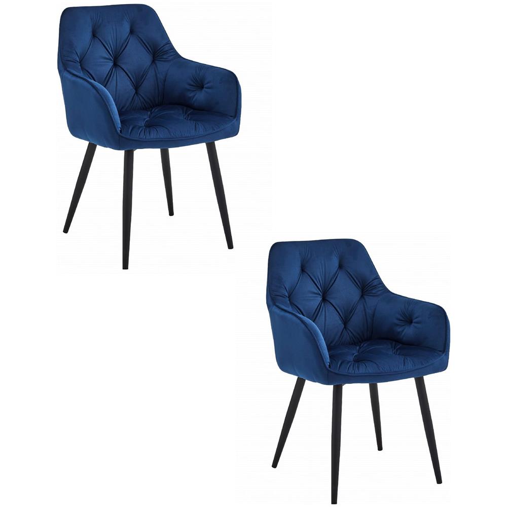 Sedia LUKK - Velluto blu navy per soggiorno, cucina, sala da pranzo x 2 - Foto 1
