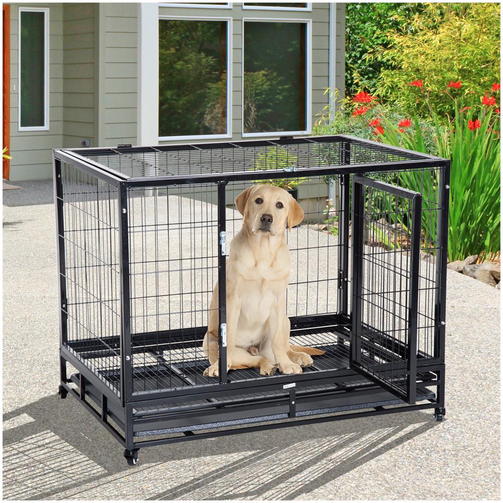 Gabbia Per Cani PawHut 80x50x56.5cm - Acciaio E MDF, 2 Porte Bloccabili | Per Cani Media Taglia