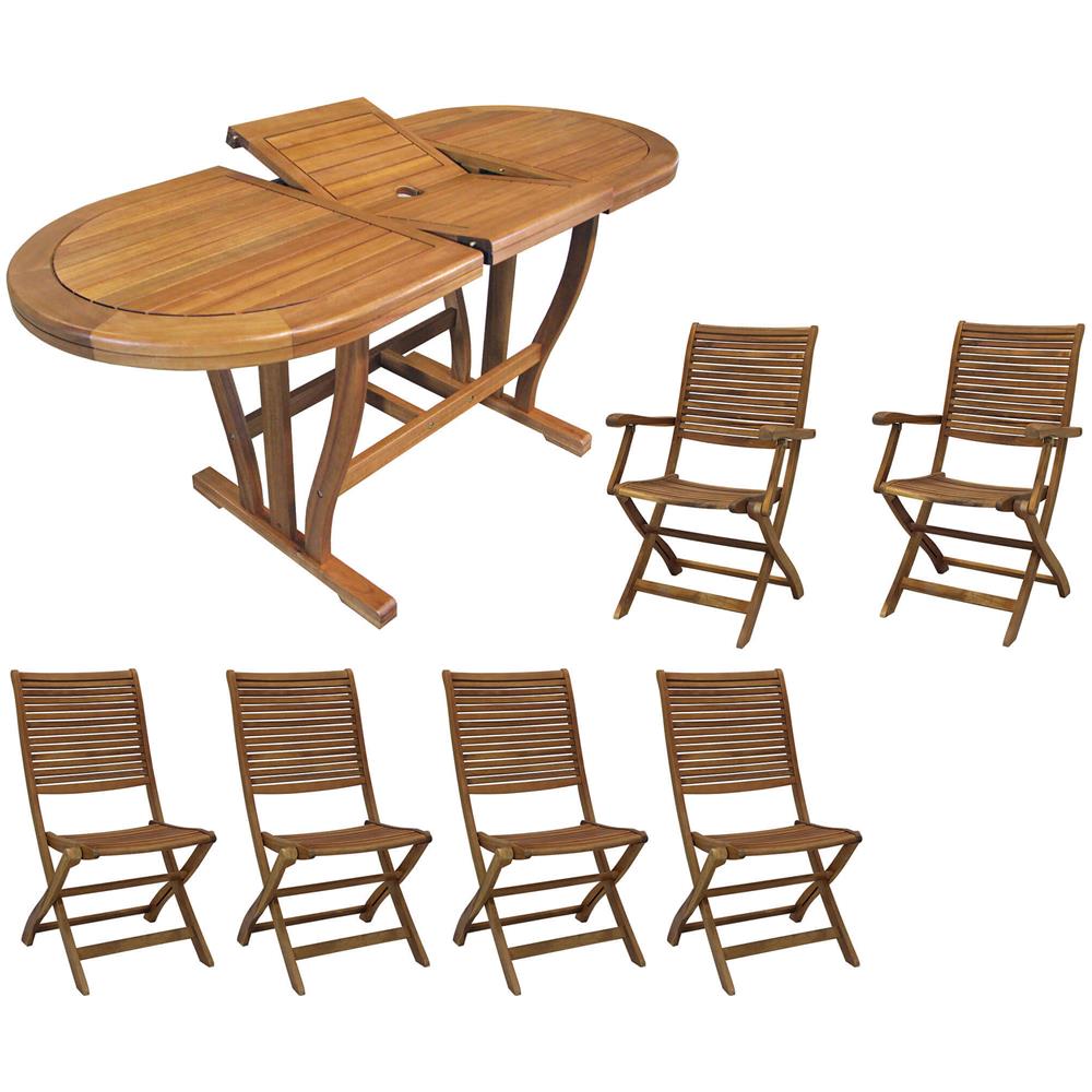 Set Tavolo Giardino Allungabile Ovale 180/240 X 100 Con 4 Sedie E 2 Poltrone In Legno Di Acacia Massiccio Per Esterno - Foto 1