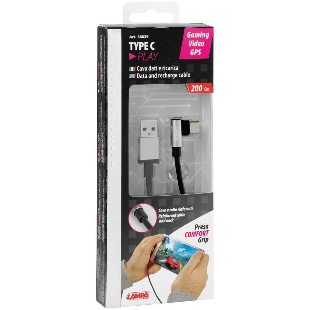 Cavo 90 Usb Usb Type-c - 200 Cm - Nero - Foto 2