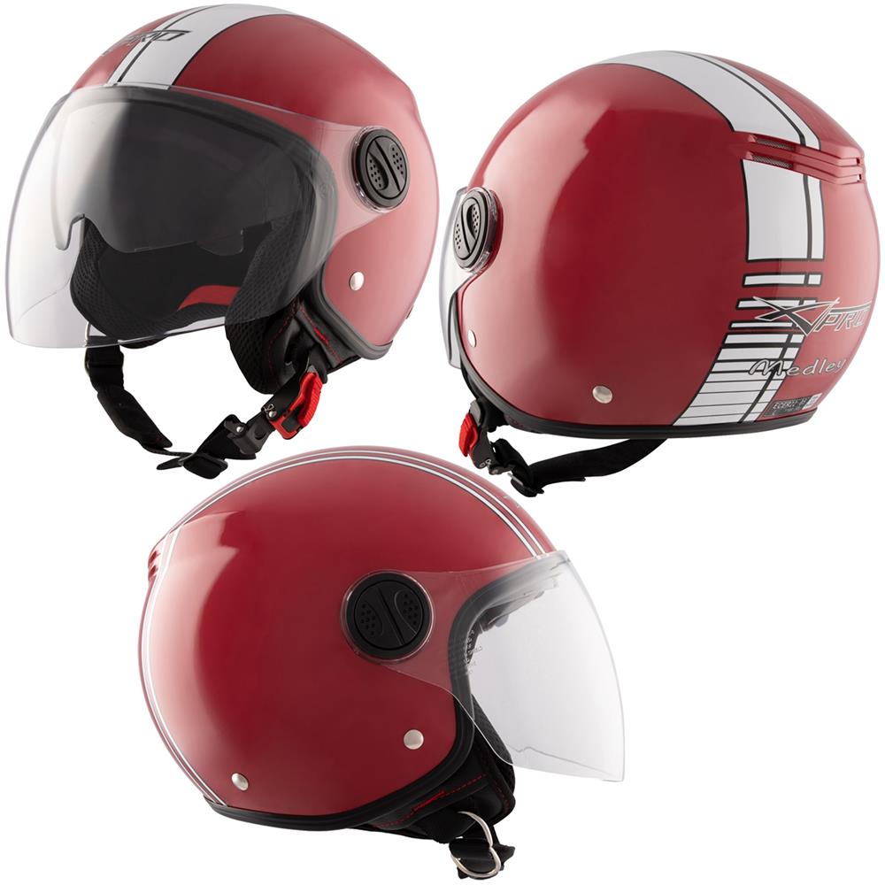 Casco Moto Jet Omologato Ece Rosso Doppia Visiera Parasole Grafica Bianca M - Foto 1