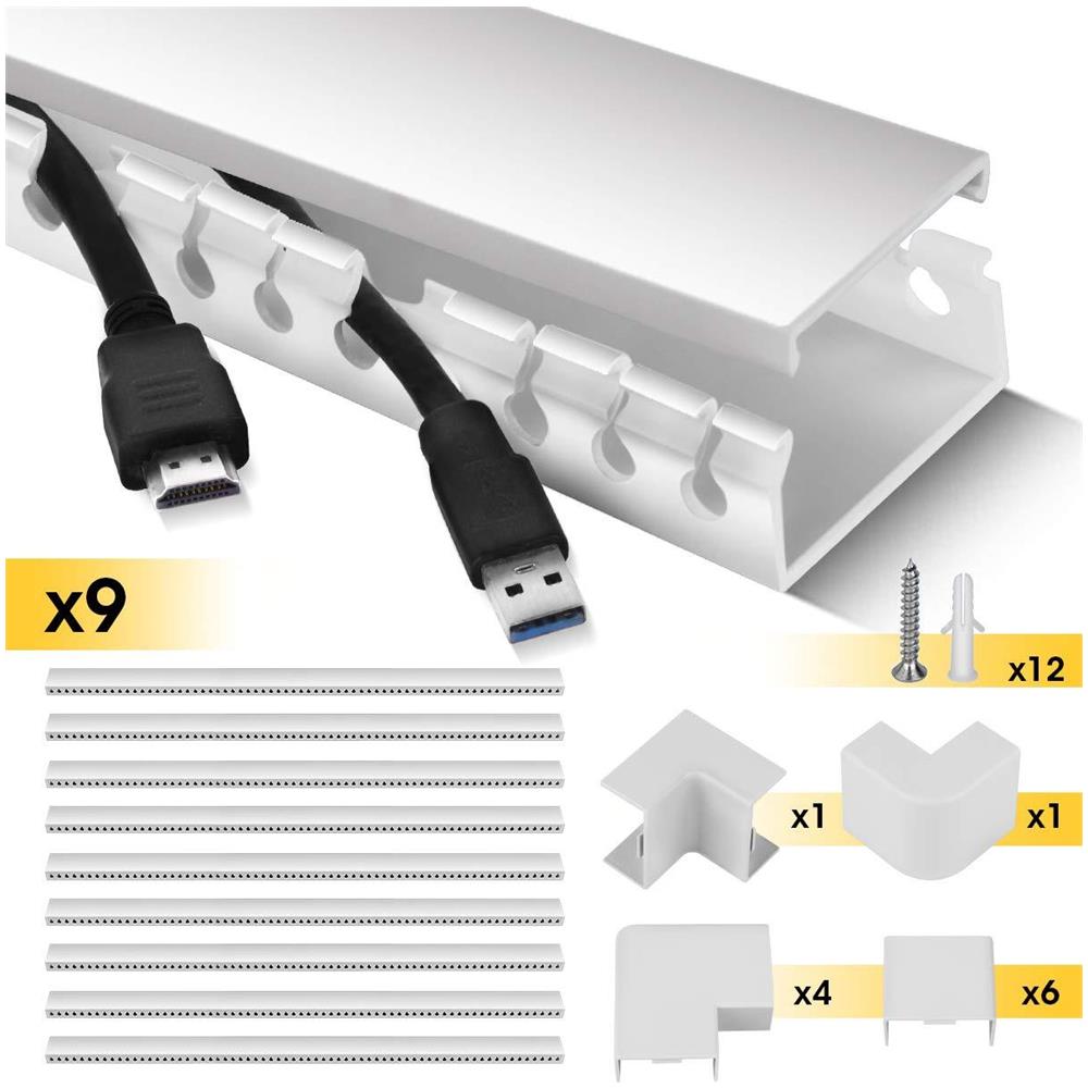 Canaline Escursioni A Parete Sistema Di Gestione Dei Cavi 35 Metri Parcheggio Aperto Autoadesivo Ordina Cavi Wire Copertura Concealer Raceway Per Casa E Ufficio Usa - 9 X 39 Centimetri Lunghezza Bianco - Foto 1
