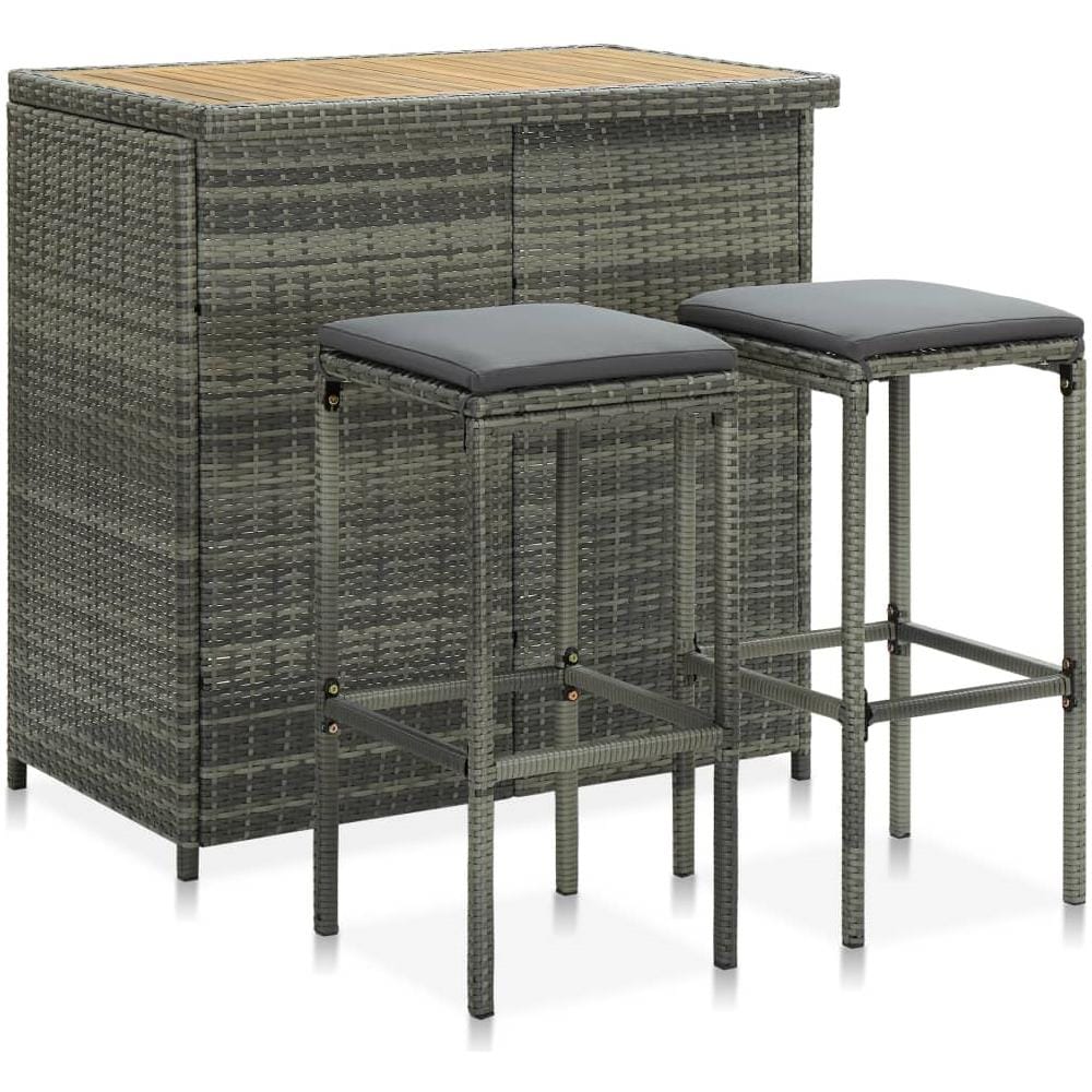 Set Da Bar 3 Pz In Polyrattan Grigio - Foto 1