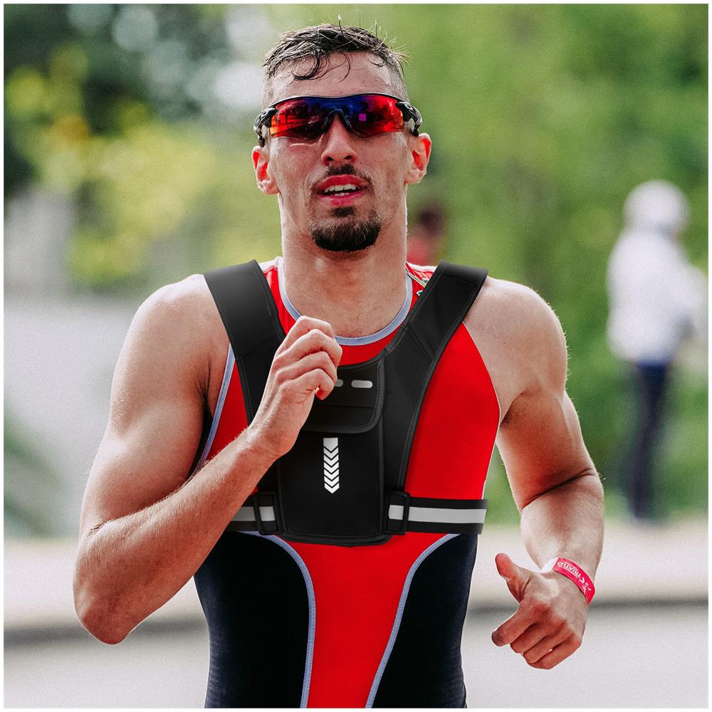 Gilet Sportivo Riflettente Regolabile In Vita Con Scomparti Nero - Foto 2