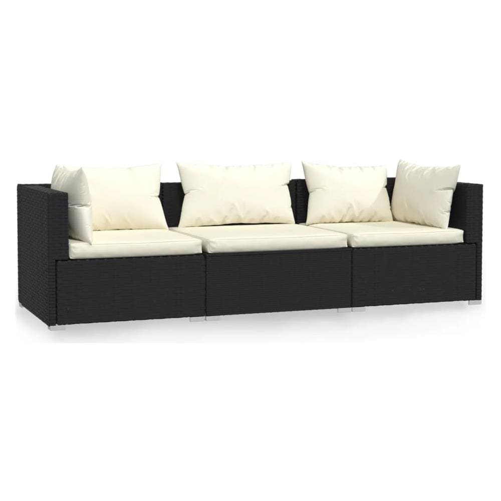 Divano A 3 Posti Con Cuscini Nero In Polyrattan - Foto 1